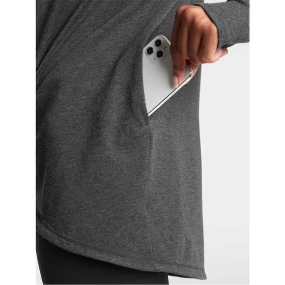 Athleta Purana Wrap Sweatshirt Women’s XS Oversized Charcoal Grey Heather Hoodie - Picture 9 of 14